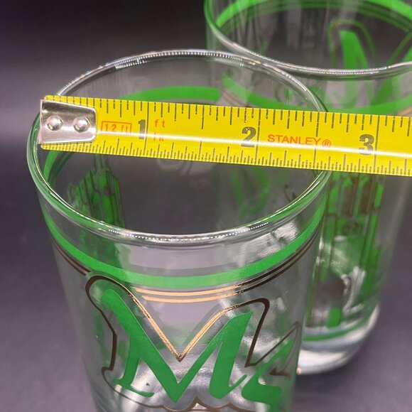 MSU Mich State Green‎ & Gold Trimmed MCM Vintage High Ball Glass Tumblers Set 2 - Picture 9 of 9